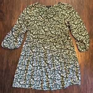 Madewell Flowy Floral Forest button-Front Green Dress | Size Medium